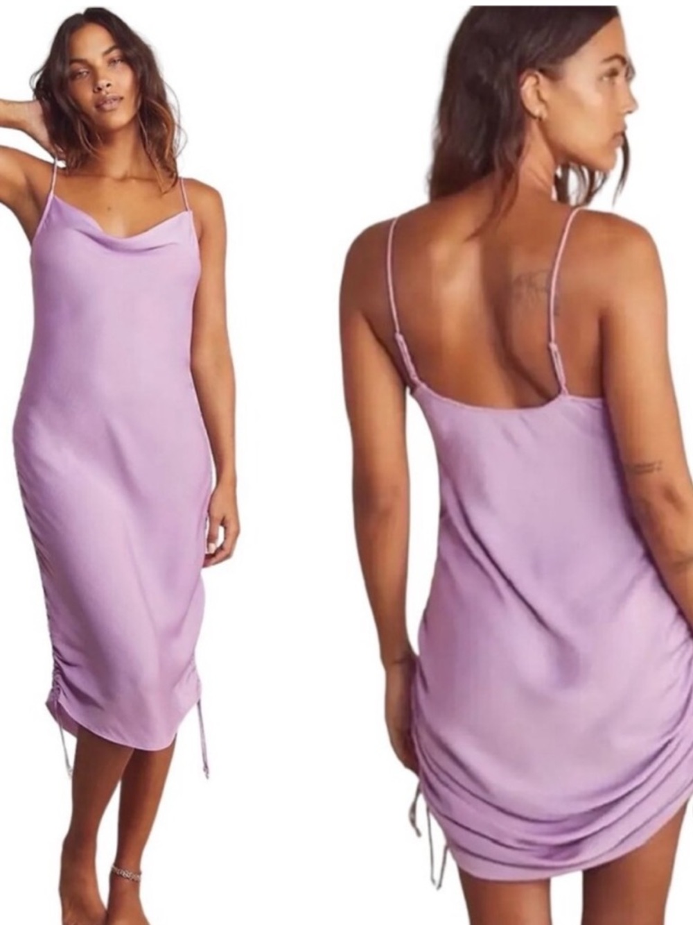 Free People "Day To Night Convertible Slip" Dress Ruched Sides Lilac XS NWOT